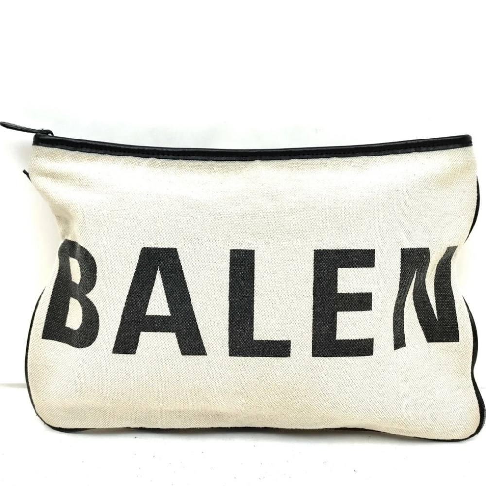 Balenciaga Navy Clip Clutch Bag  Brown Canvas
